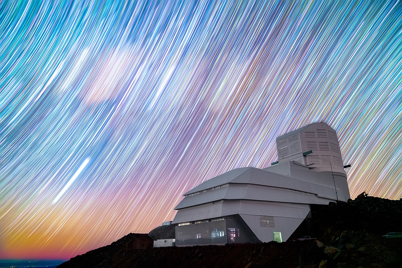 Star trails over the Vera C. Rubin Observatory at night